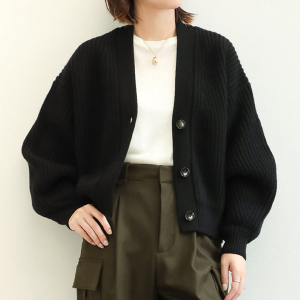 SACRA サクラ レディース カーディガン ニット リブ クロップド丈 