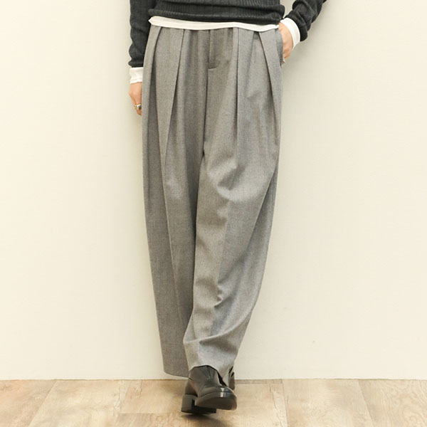 SACRA サクラ レディース パンツ ワイド スーパーファイン フラノ ウール ポリウレタン ツープリーツ SUPER FINE FLANNEL PANTS 124518112