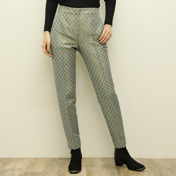 Pt Torino Women ピーティートリノ ウーマン レディース パンツ スラックス ポリエステル レーヨン テーパード 総柄 美脚 ダブル ターンナップ Andrea 18 0390 ライトブルー ゴールド Pt Torino 菅原靴店