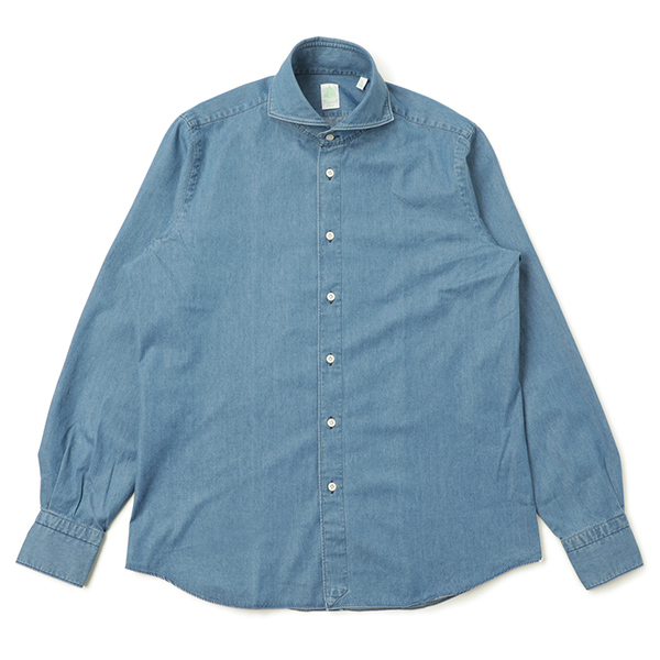 Finamore フィナモレ メンズ シャツ カッタウェイ デニム コットン  