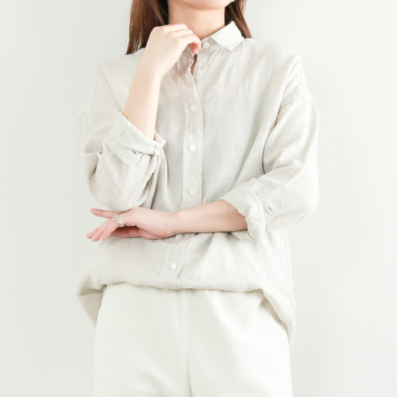 Finamore フィナモレ レディース シャツ リネン レギュラーカラー 無地 