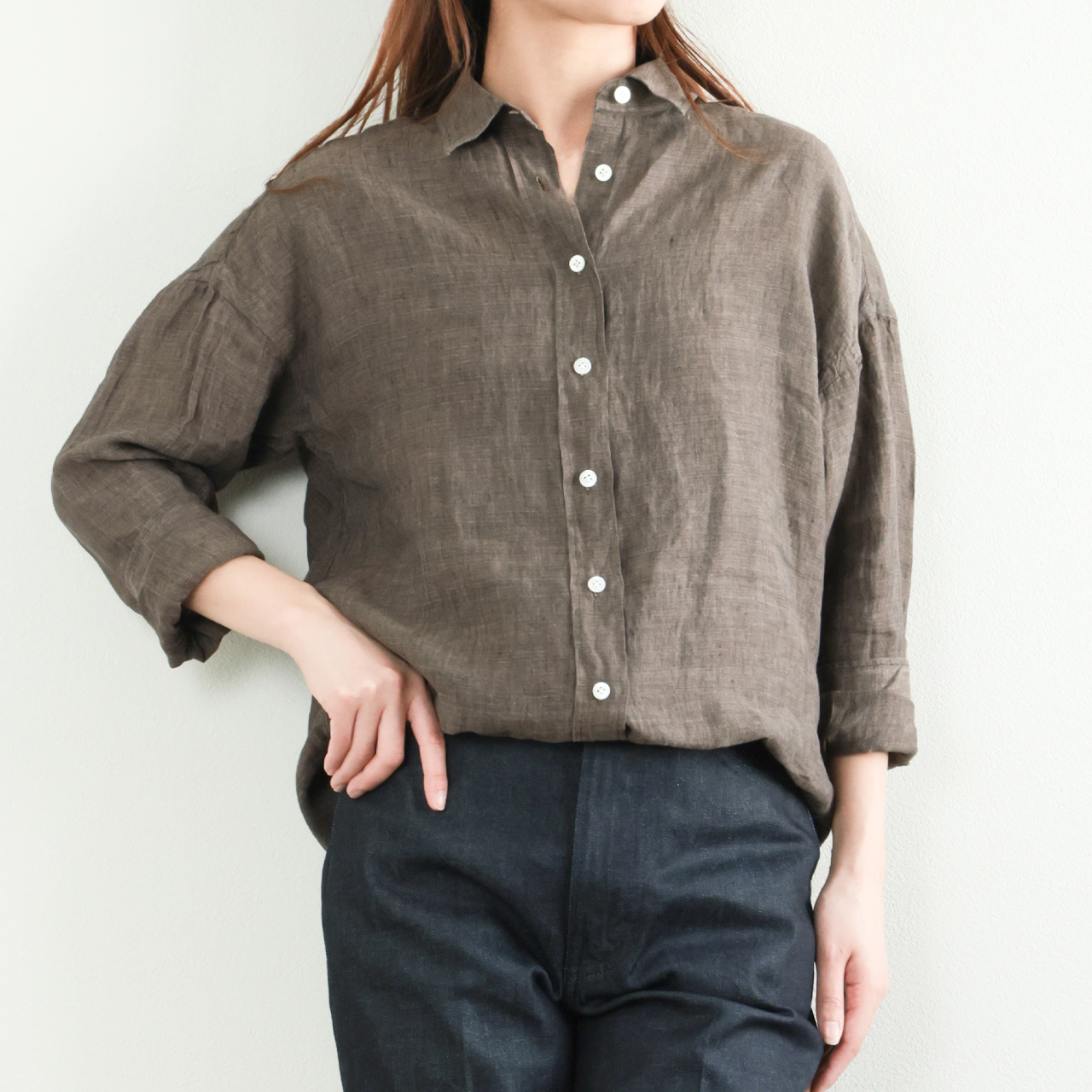Finamore フィナモレ レディース シャツ リネン レギュラーカラー 無地 