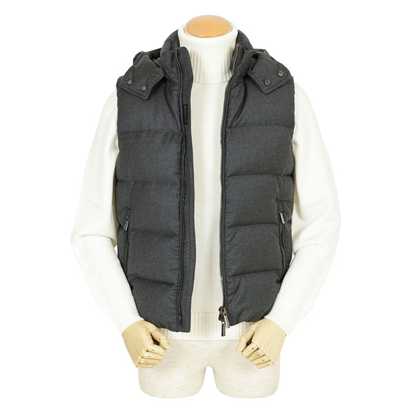 Moorer ムーレー ダウンベスト メンズ ウール カシミヤ フード取り外し可 Fayer L 212 Antracite グレー Moorer 菅原靴店
