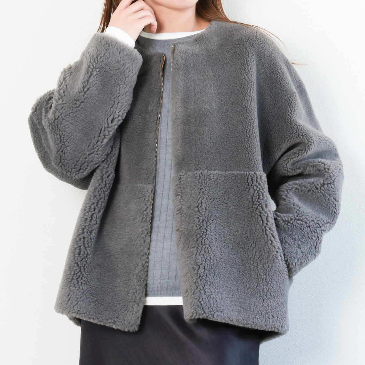 MICA&DEAL マイカ＆ディール / ウールリバーコート グレージュ MICA&DEAL マイカアンドディール レディース コート ノーカラー