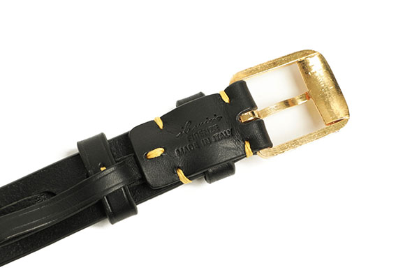 il micio イルミーチョ レザー ベルト バケッタレザー ゴールド アンティーク 25mm幅 VENTICINQUEBUCKLE AA5G 17  BELT NZ NERO/ブラック｜il micio｜菅原靴店