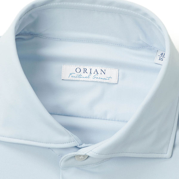 ORIAN オリアン メンズ シャツ 長袖 セミワイドカラー ナイロン ストレッチ ホームケア Functional Garment 12/サックス｜ ORIAN｜菅原靴店