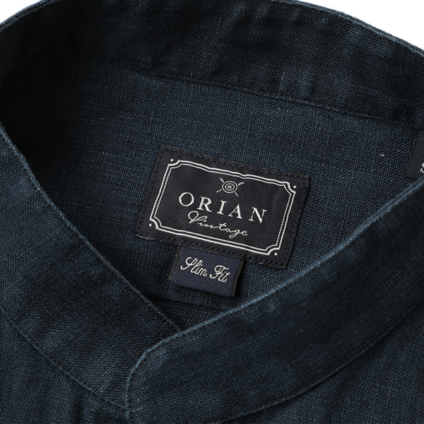 ORIAN Vintage オリアン ヴィンテージ メンズ シャツ 長袖 バンドカラー リネン 製品洗い SLIM FIT KF99F 24/ネイビー｜ ORIAN｜菅原靴店