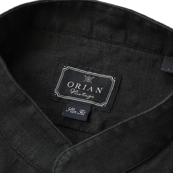 ORIAN Vintage オリアン ヴィンテージ メンズ シャツ 長袖 バンドカラー リネン 製品洗い SLIM FIT KF99F 90/ブラック｜ ORIAN｜菅原靴店