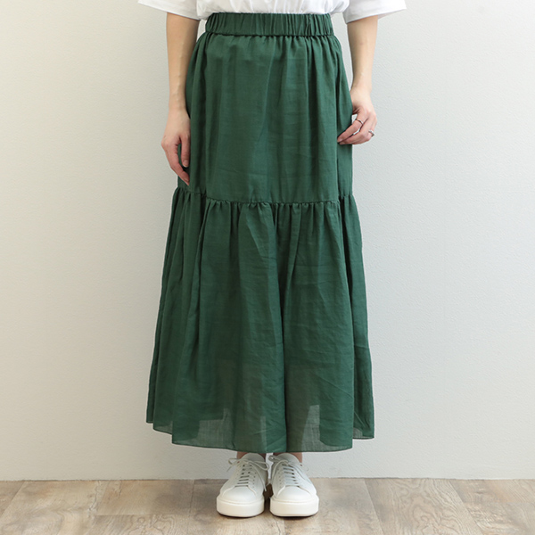 アッシュグリーン材質表地新品 SACRA RAMIE LAWN ティアード スカート