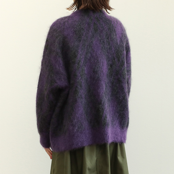 SACRA サクラ レディース カーディガン ニット ジャカード アーガイル チェック ツートーン MOHAIR PLAID JACQUARD  CARDIGAN 123530081 PURPLE/パープル｜SACRA｜菅原靴店