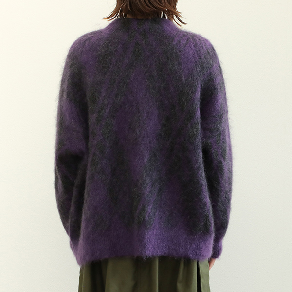 SACRA サクラ レディース カーディガン ニット ジャカード アーガイル チェック ツートーン MOHAIR PLAID JACQUARD  CARDIGAN 123530081 PURPLE/パープル｜SACRA｜菅原靴店