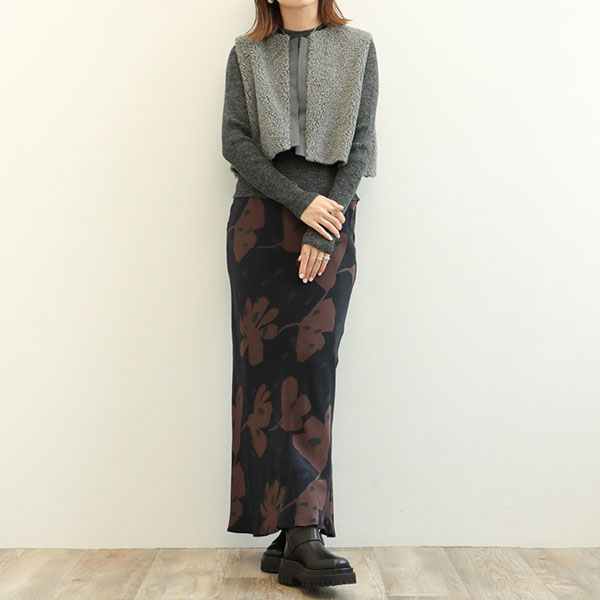 SACRA サクラ レディース スカート ロング丈 キュプラ レーヨン プリント 花柄 MODERN FLOWER SKIRT 124513123  BLACK/ブラック｜SACRA｜菅原靴店