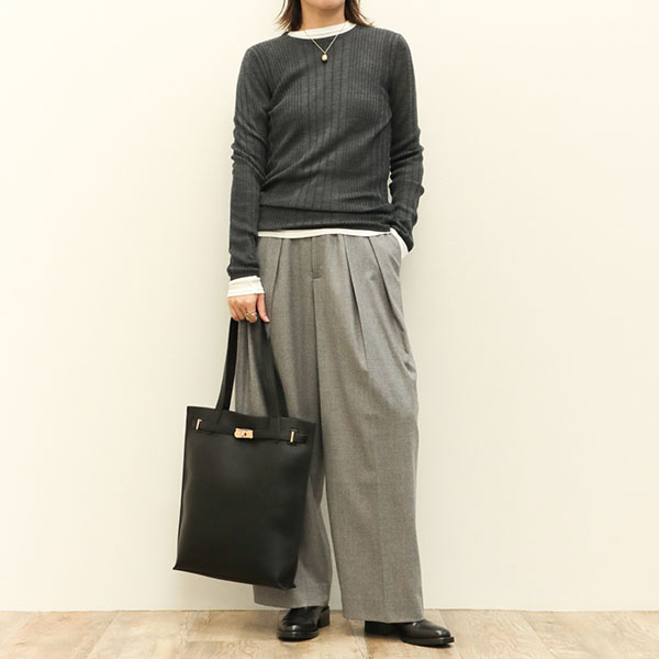 SACRA サクラ レディース パンツ ワイド スーパーファイン フラノ ウール ポリウレタン ツープリーツ SUPER FINE FLANNEL  PANTS 124518112 GRAY/グレー｜SACRA｜菅原靴店