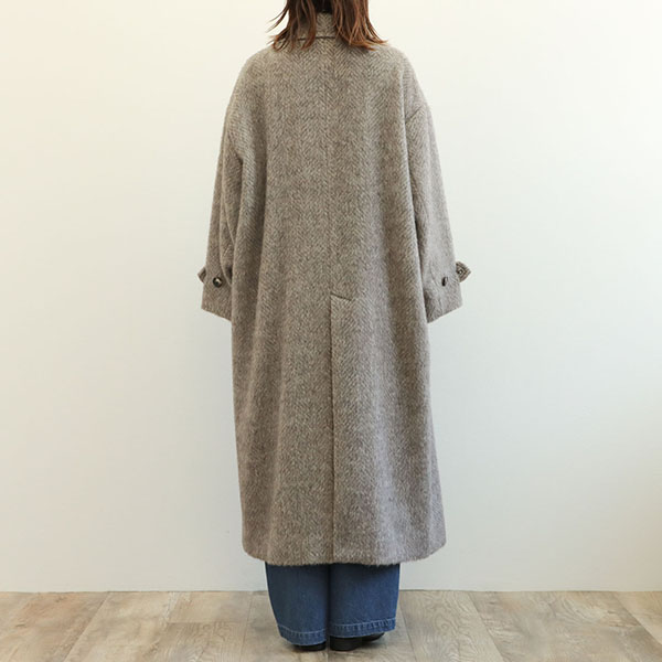 SACRA サクラ レディース コート ロング ダブル シャギー ポリエステル アクリル ウール アルパカ HERRINGBONE SHAGGY  COAT 124602011 BEIGE/ベージュ｜SACRA｜菅原靴店