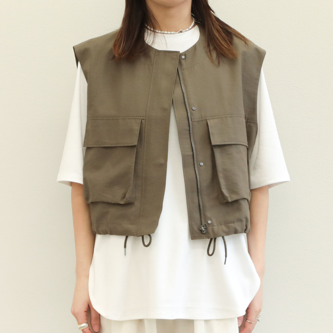 なお様キャメルゴールド綿ローンジップべスト SACRA サクラ レディース ベスト ジレ ポリエステル コットン
