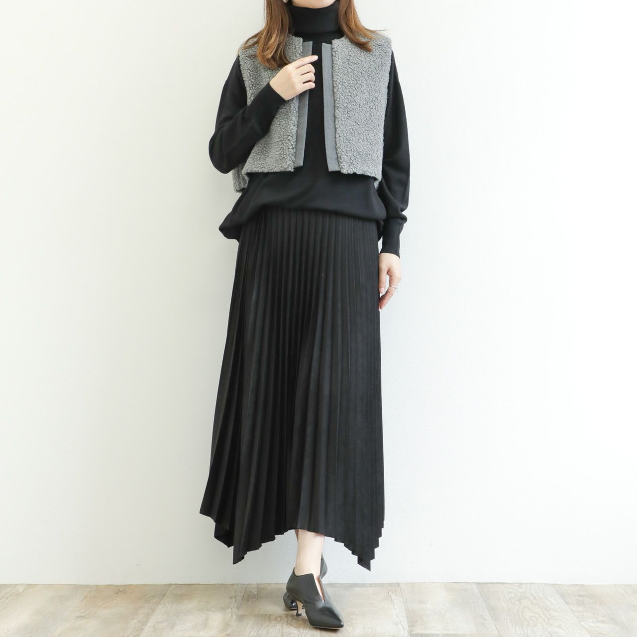 SACRA サクラ スカート ロング プリーツ ランダムヘム マキシ丈