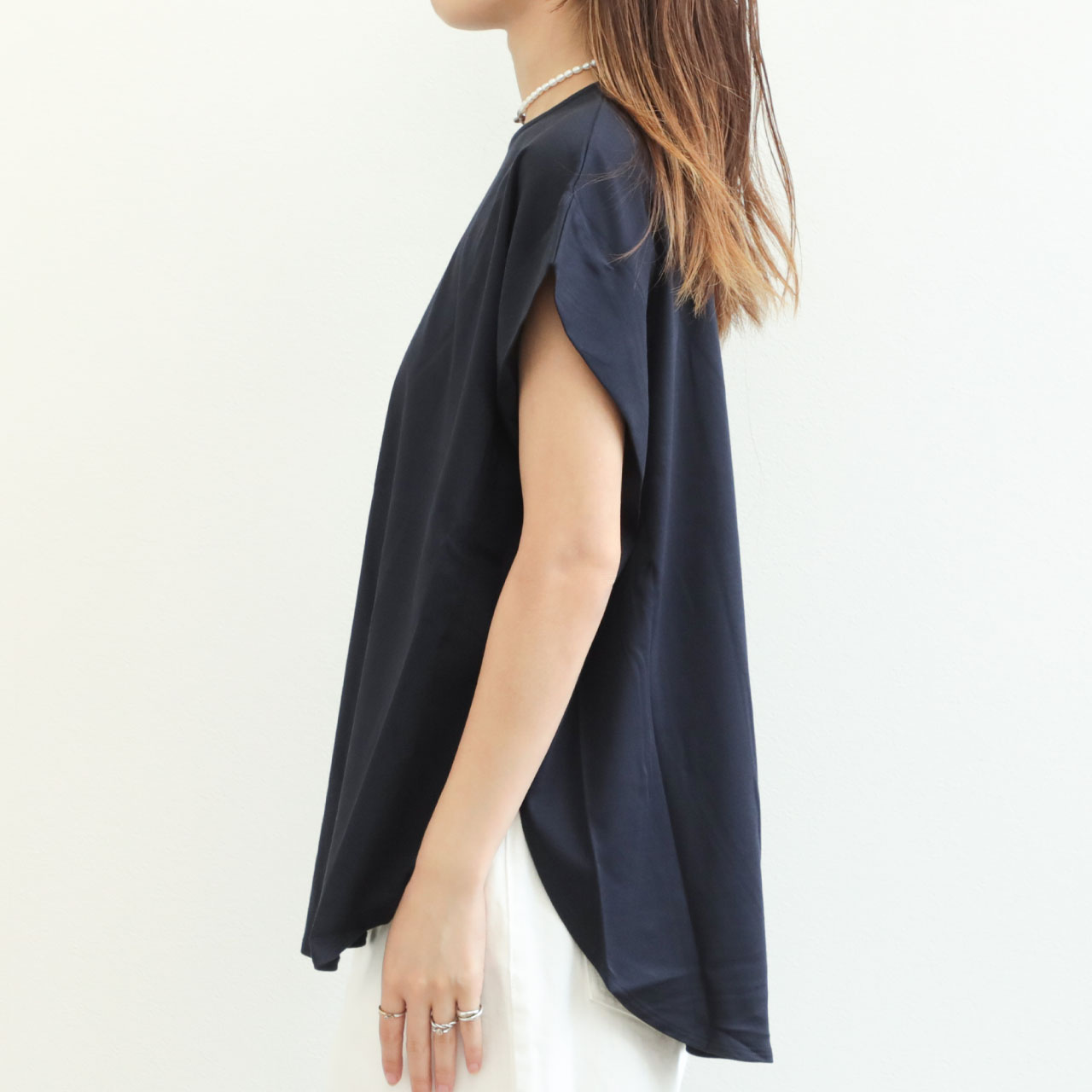 THE DRESS&CO. 黒 麻 リネン100% チュニック カットソー ☆7分袖チュニックAラインカットソー | ALBANY (Women/大きい