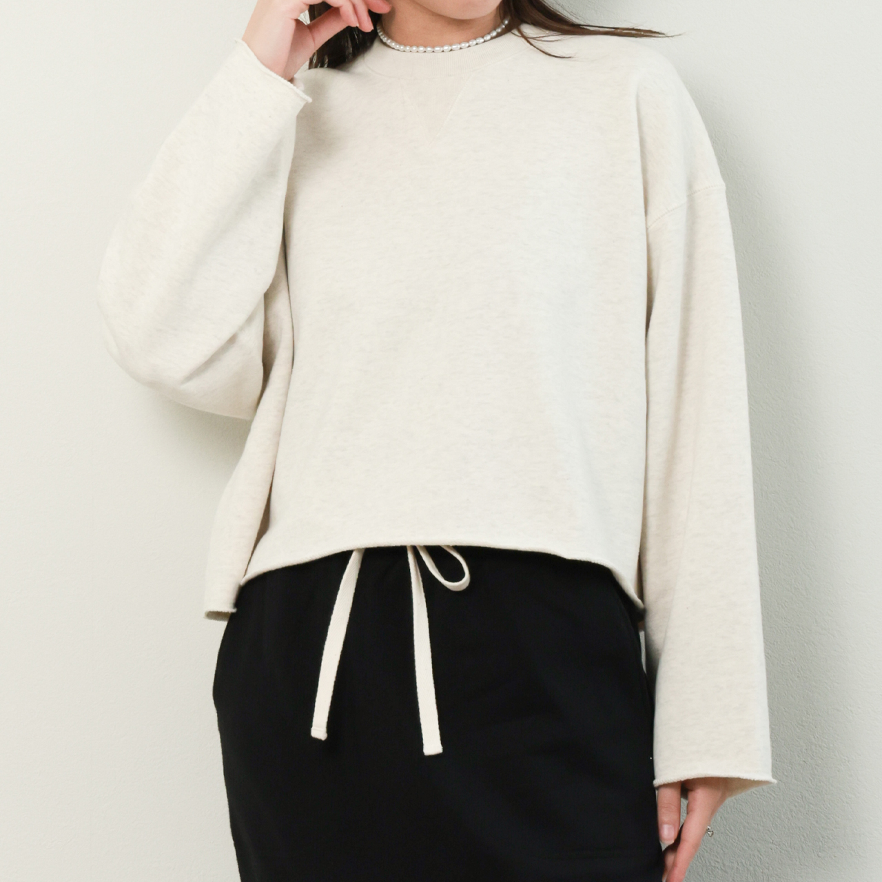 SACRA サクラ レディース スウェット コットン 長袖 丸首 クロップド