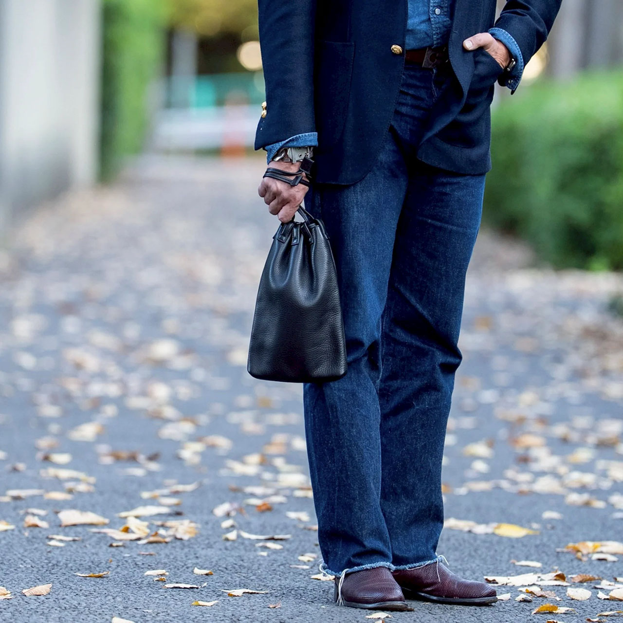 THE SOLE ザソール 巾着バッグ サドルレザー COULISSE BLACK/ブラック