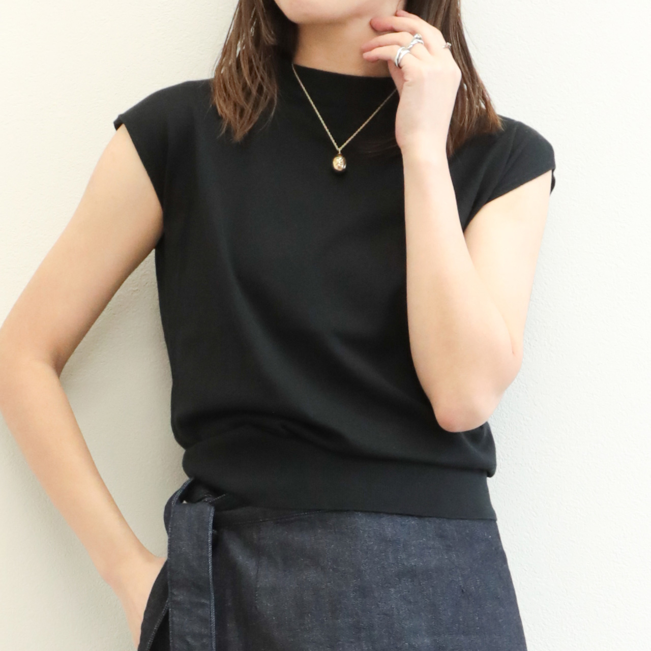 ROPE♥新品♥24SS♥春ニット♥コットン ＋サイズ〕ワッフル柄 ハイネック ニットブルゾン