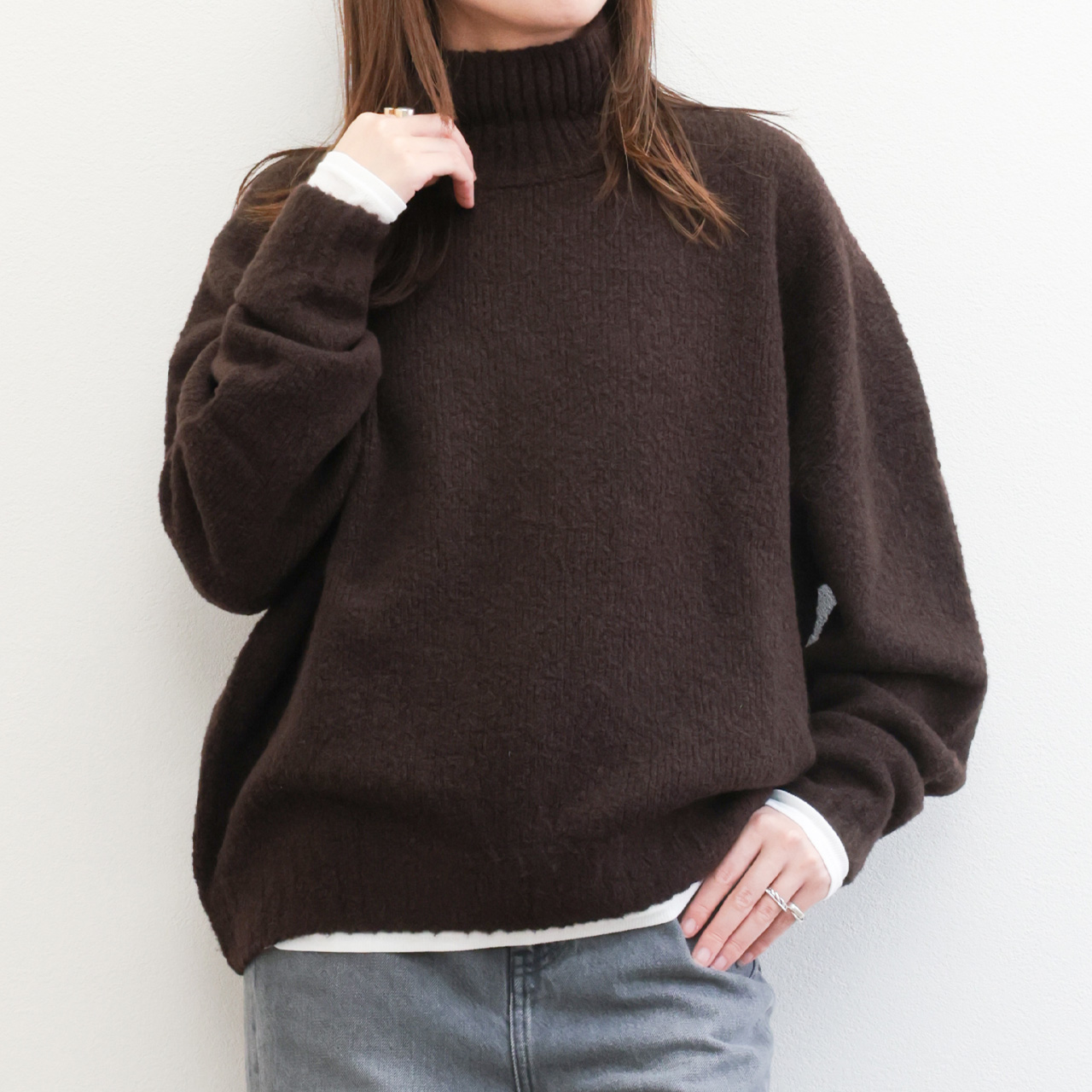 ブラウン タートルネック ニット コウベレタス KOBE LETTUCE タートルネックオーバーニット [N1136