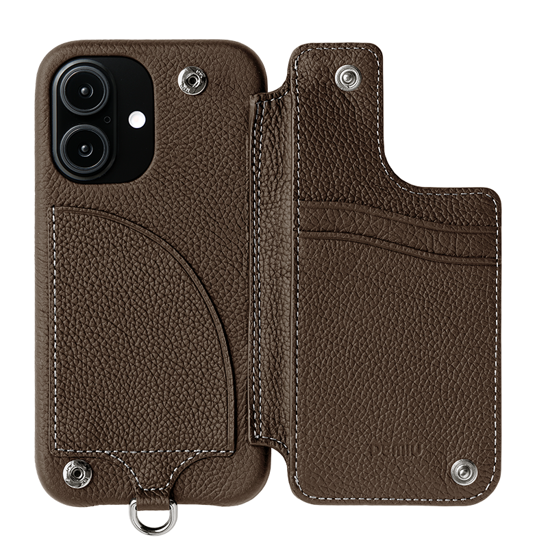 【新品】DEMIU POCHEレザー iPhoneケース エトープ　牛皮 DEMIU デミュウ POCHE ポシェ スマホカバー スマホケース 牛革
