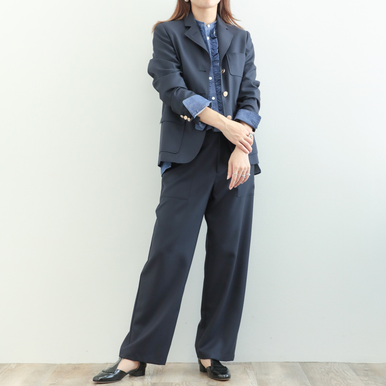 Drawer ドゥロワー　スタジャン　袖レザー　シルク混　キルティング　38 スタジャン レザー 袖革 最高級PU メンズ ヤンキース