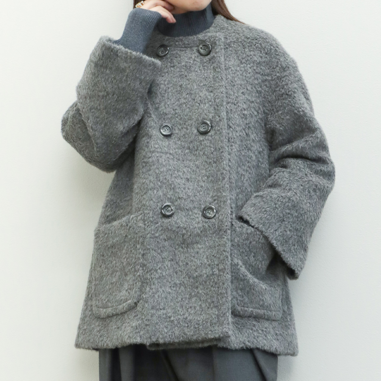 drawell ドロウェル　アルパカ　シャギー　ウール　コート drawell ドロウェル コート ダブルブレスト ショート丈 ノー