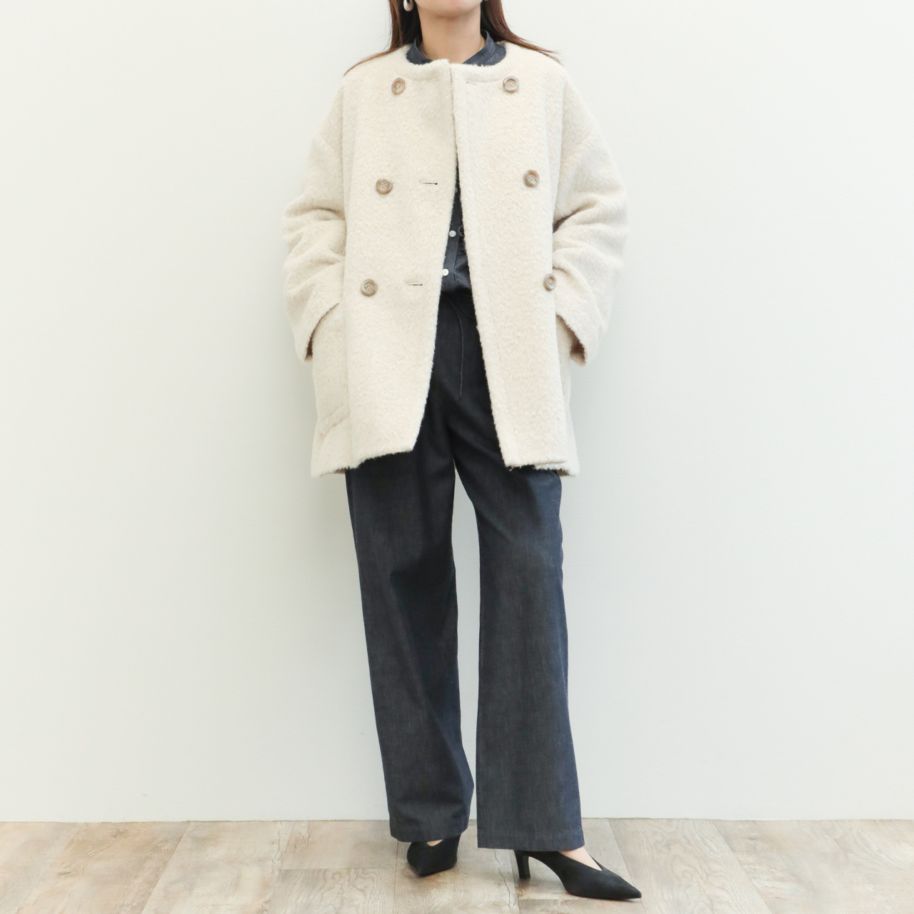 drawell ドロウェル コート ダブルブレスト ショート丈 ノー