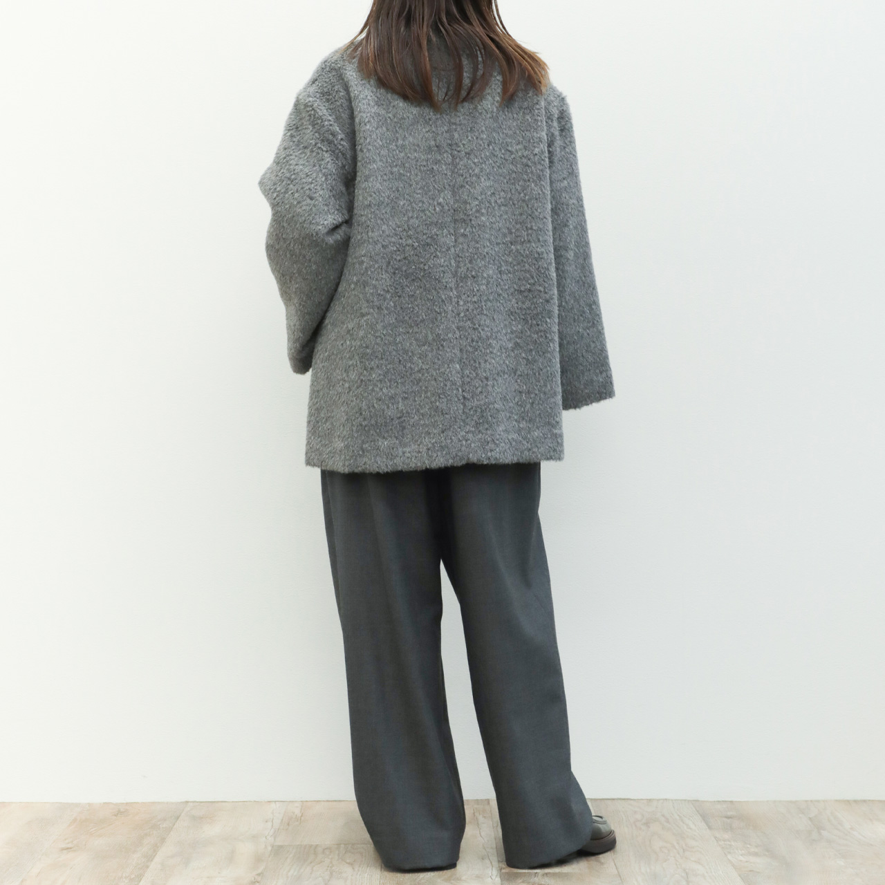 drawell ドロウェル コート ダブルブレスト ショート丈 ノーカラー A