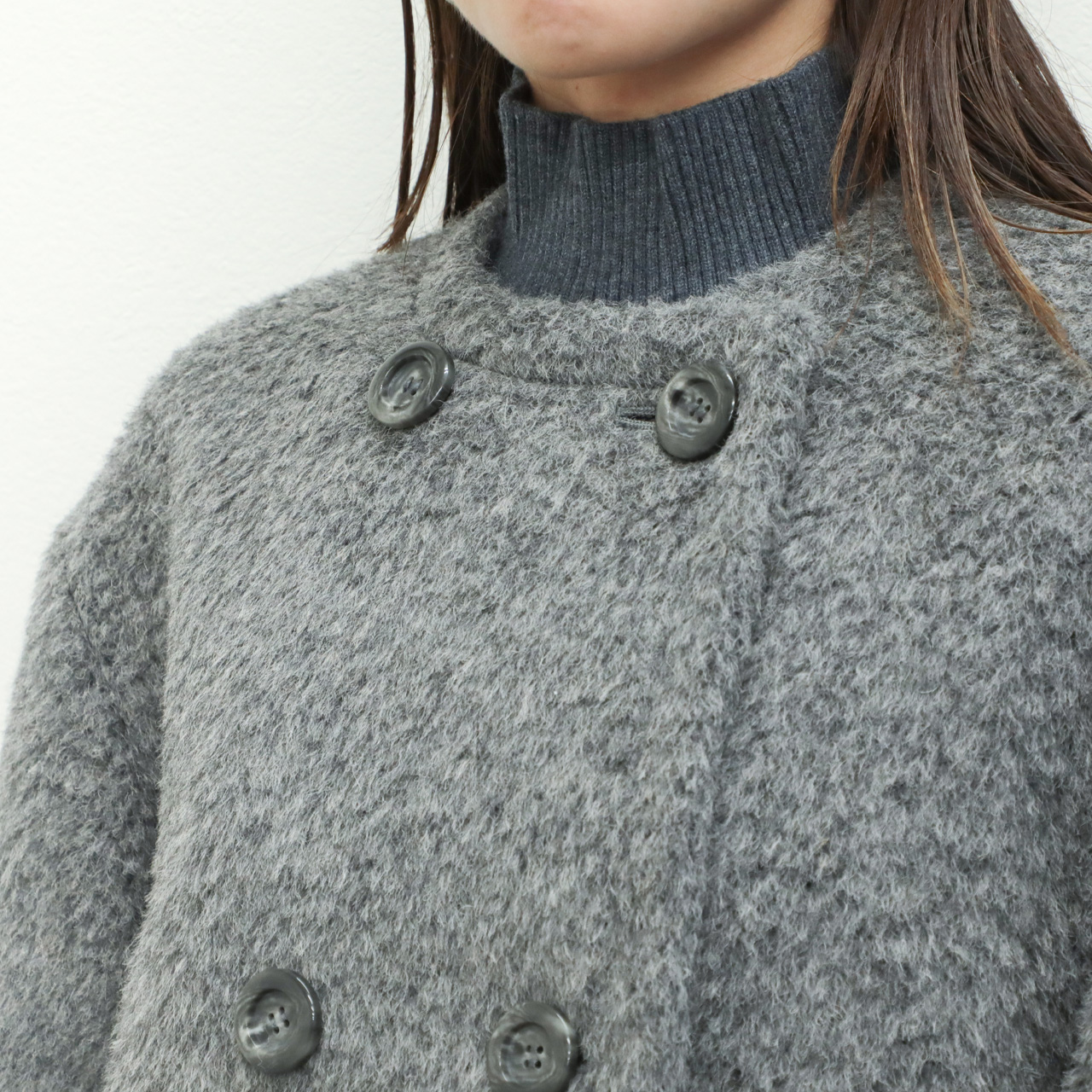 drawell ドロウェル　アルパカ　シャギー　ウール　コート drawell ドロウェル コート ダブルブレスト ショート丈 ノーカラー A