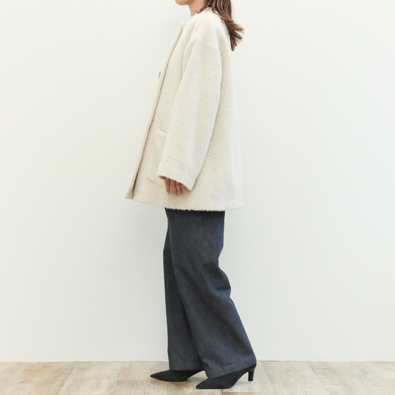 drawell ドロウェル コート ダブルブレスト ショート丈 ノー