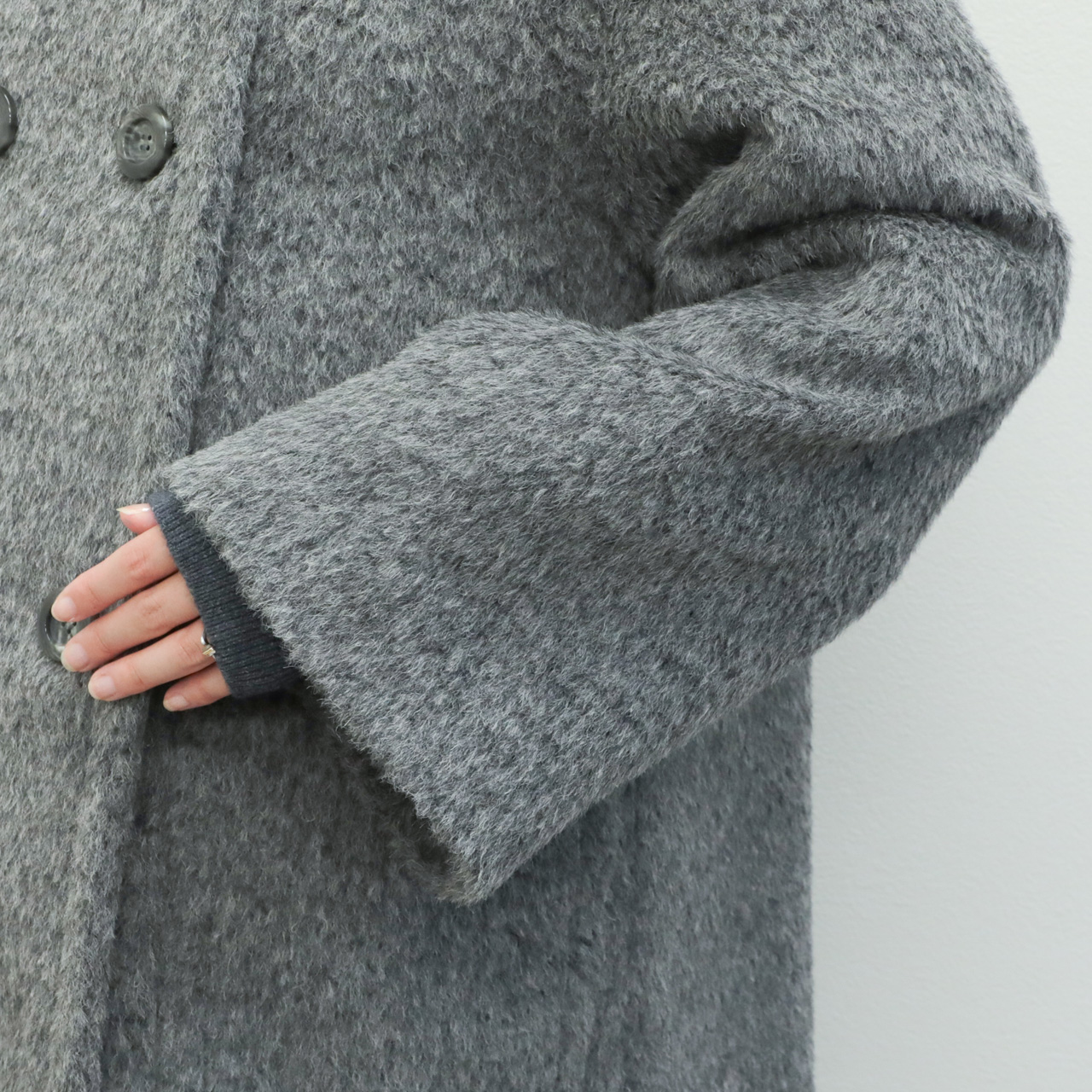 drawell ドロウェル コート ダブルブレスト ショート丈 ノーカラー A