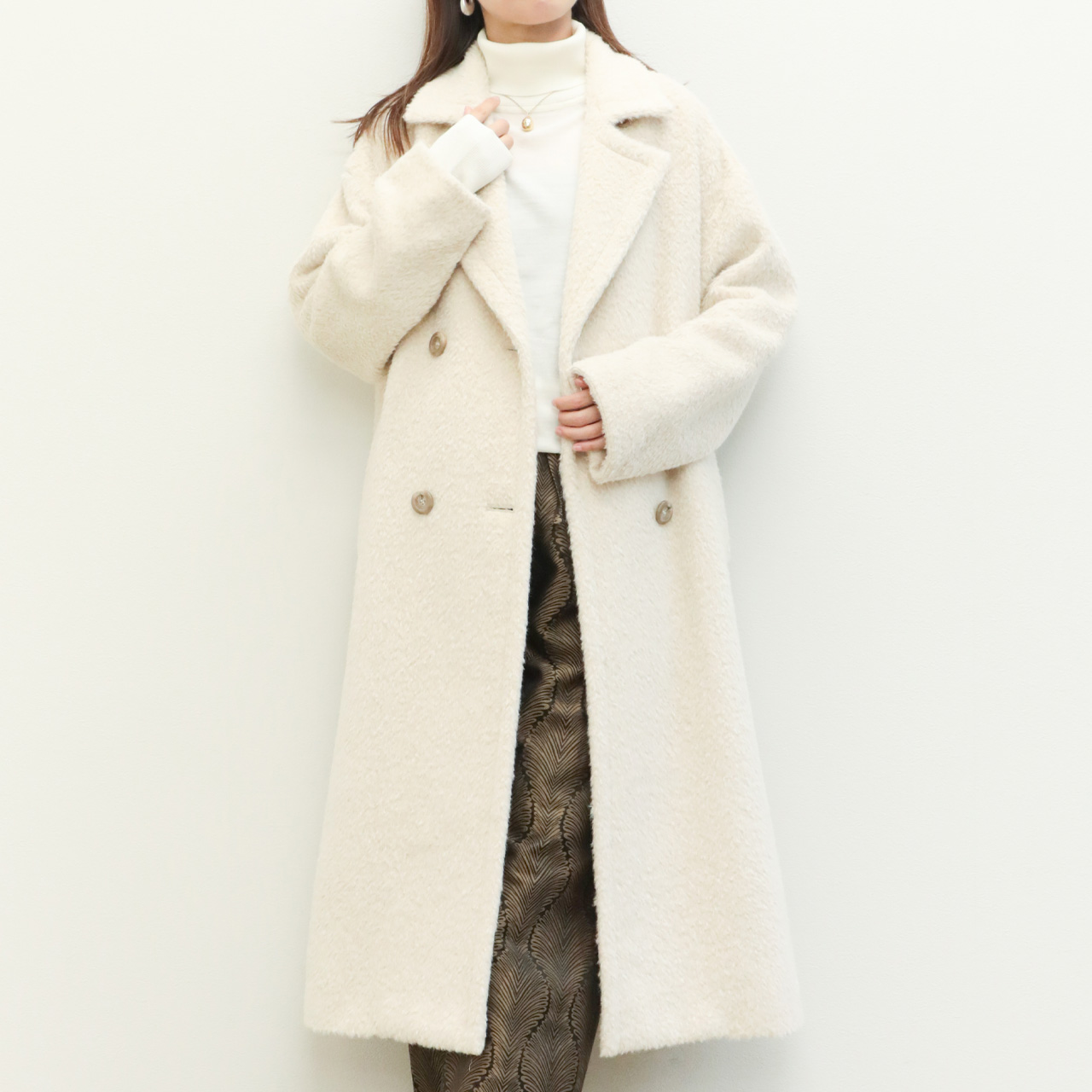 drawell ドロウェル コート ダブルブレスト ロング シャギー