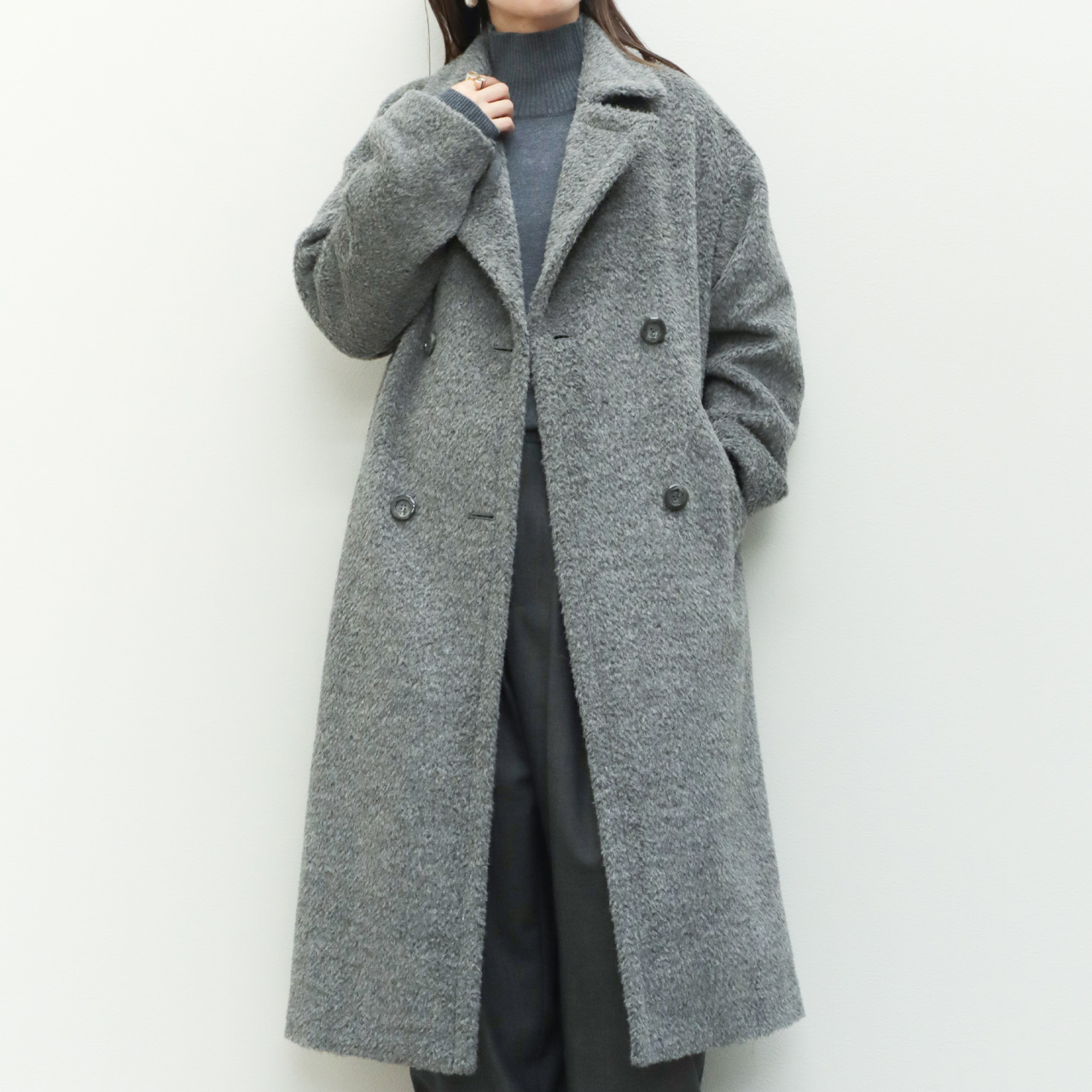 drawell ドロウェル コート ダブルブレスト ロング シャギー アルパカ