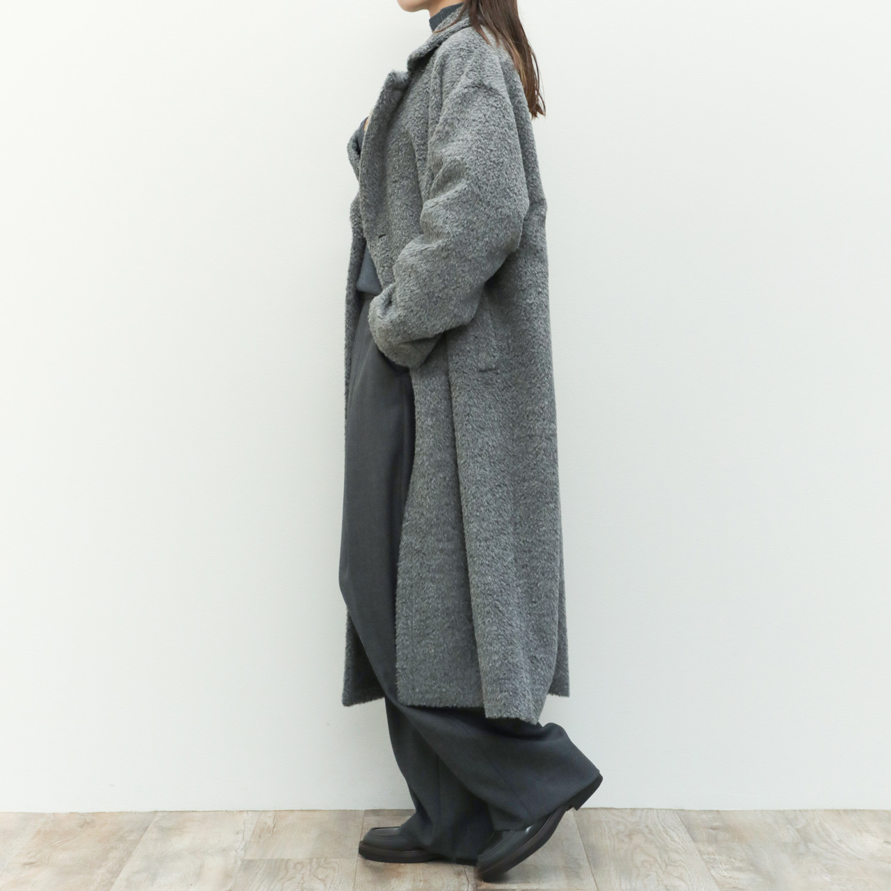 drawell ドロウェル コート ダブルブレスト ロング シャギー アルパカ