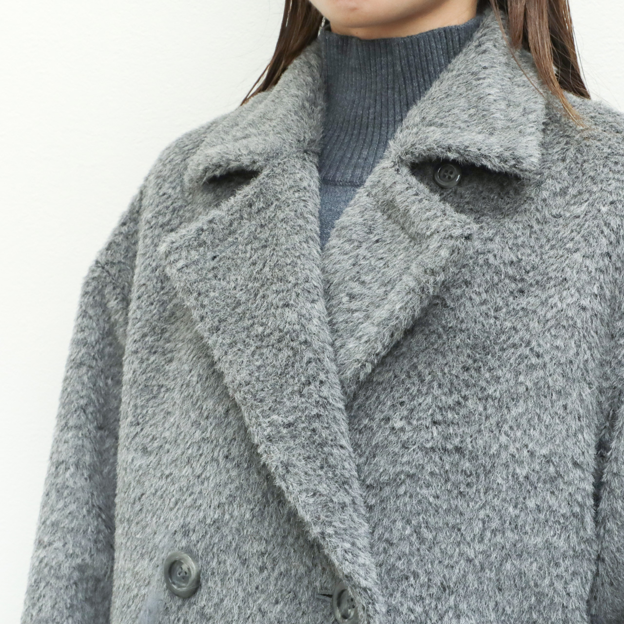 drawell ドロウェル コート ダブルブレスト ロング シャギー アルパカ