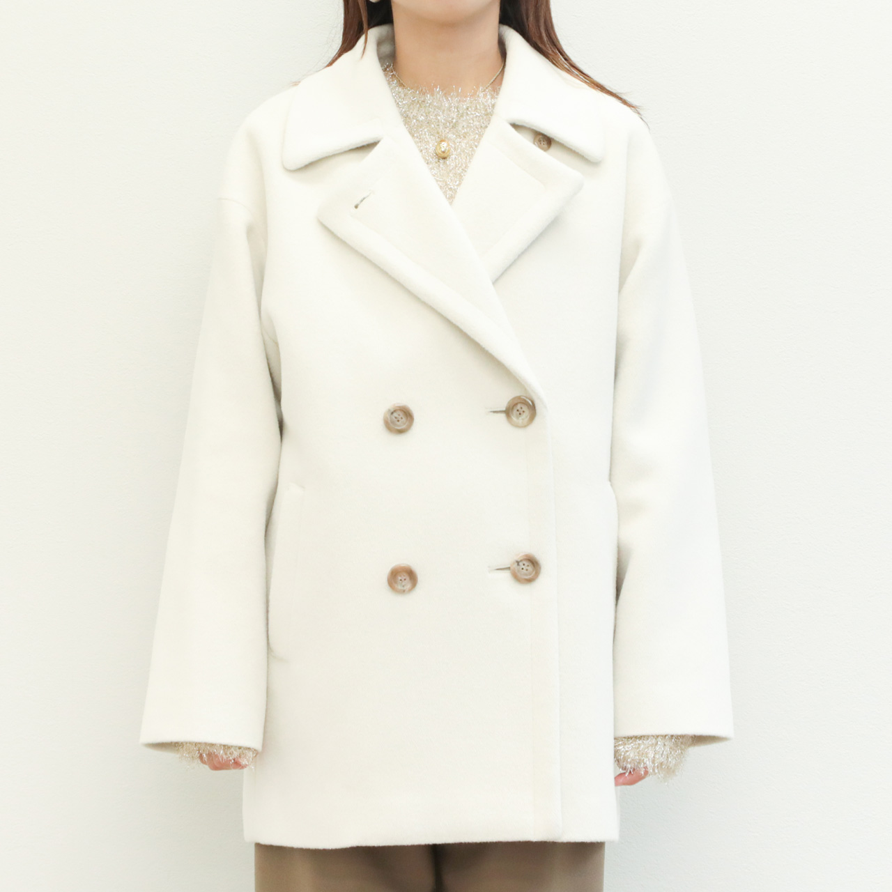 Doux Archives 美品❣️オフホワイト系ダブルブレストピーコート drawell ドロウェル コート Pコート ダブルブレスト ショート丈