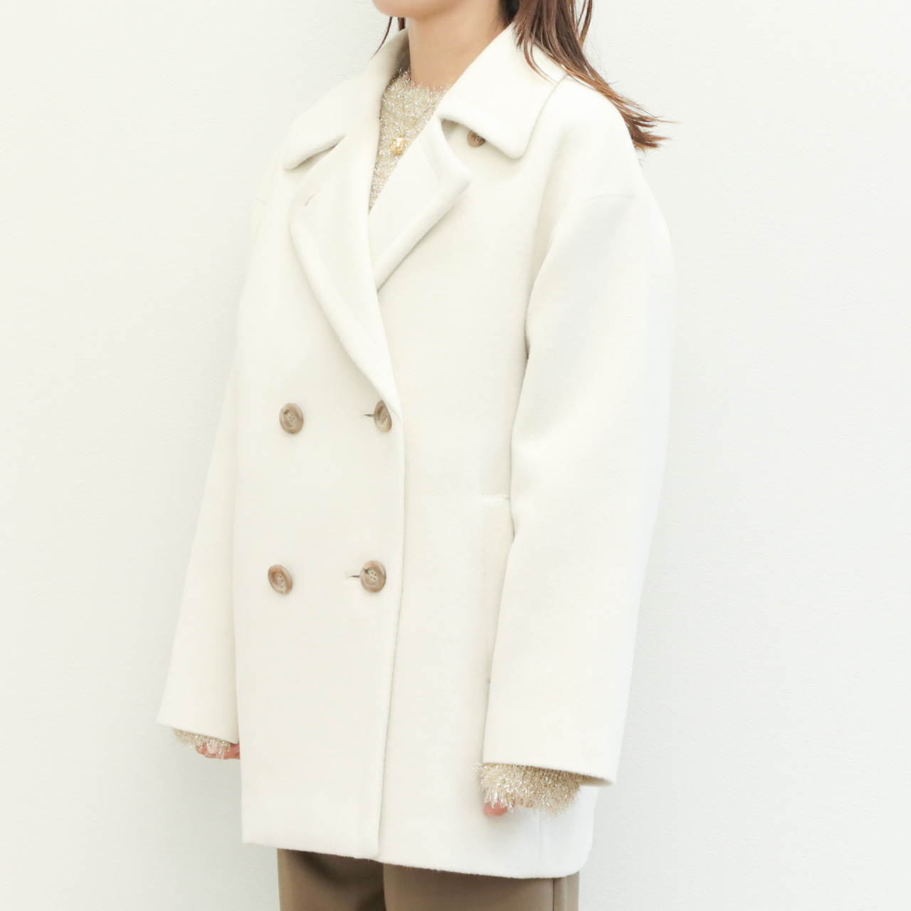 Drawerドゥロワー ダブルブレスト　ウールメルトンPコート 40 DRAWER ドゥロワー ダブルブレスト ウールメルトンPコート 40