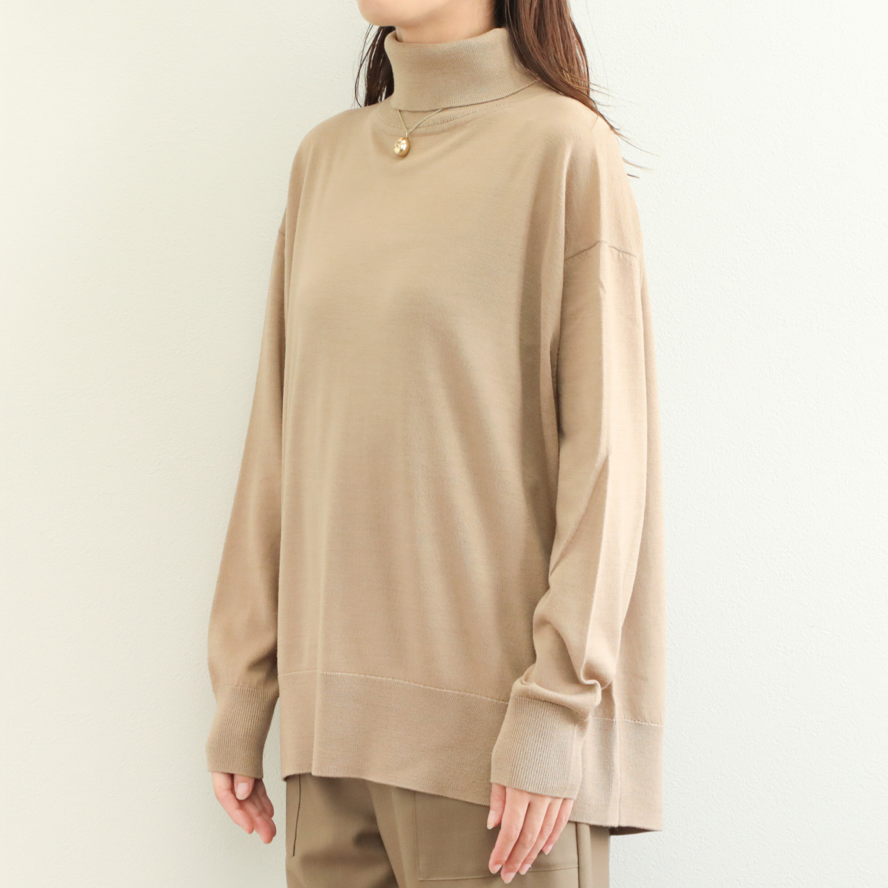 drawell ドロウェル ニット タートルネック 長袖 バックフレア ウール