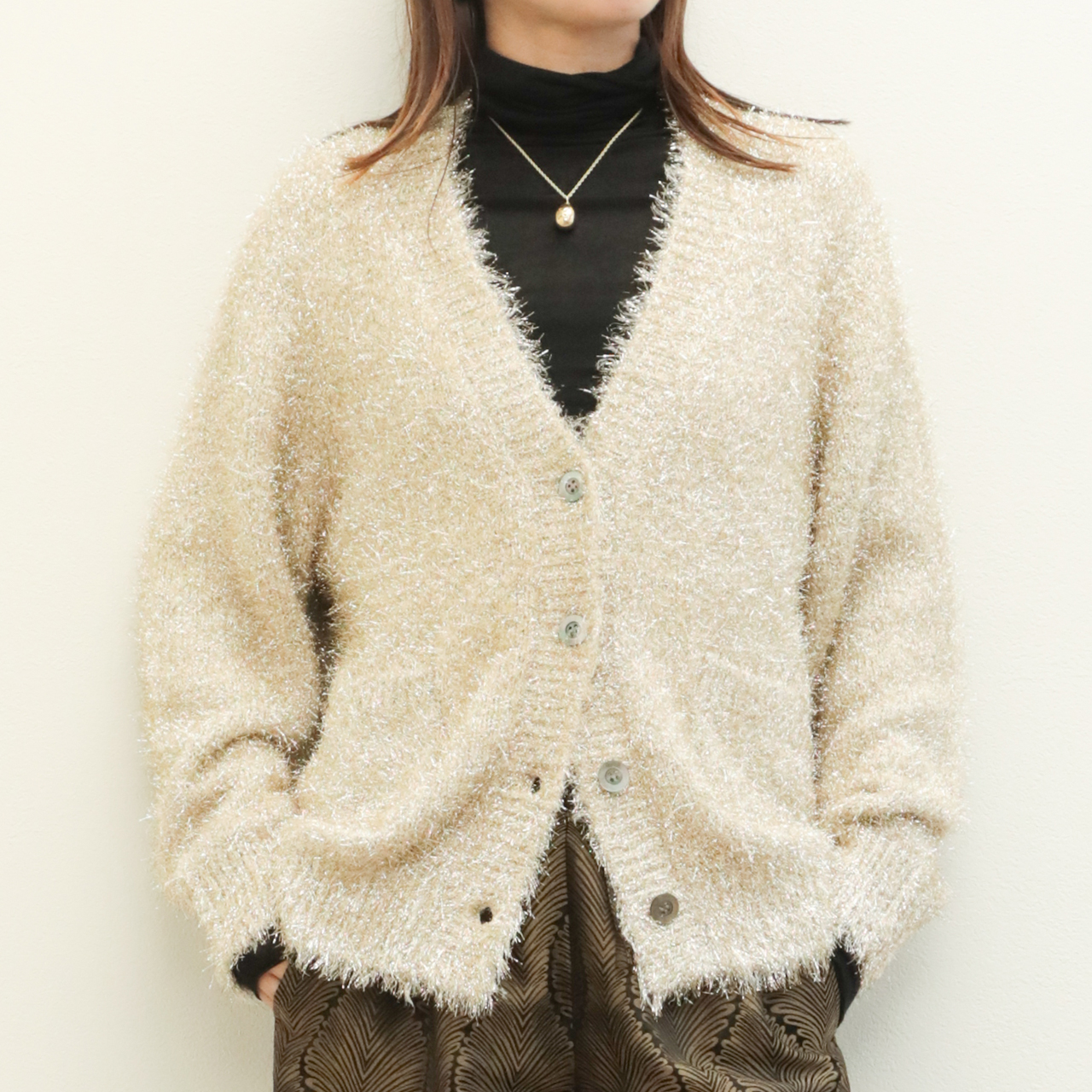 drawell ドロウェル カーディガン Vネック ニット メタル