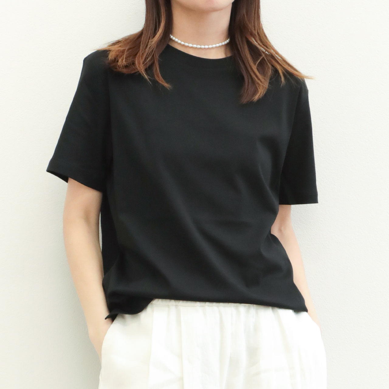 【BLACK】<nomiamo> コットン クルーネックTシャツ nomiamo ノミアモ カットソー Tシャツ クルーネック 半袖 プルオーバー