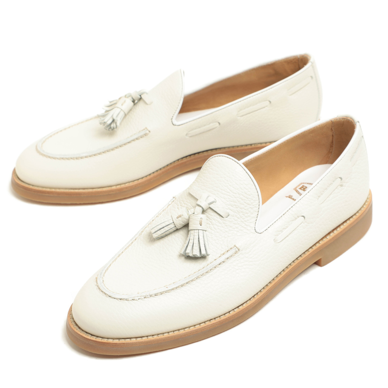 TOD'S - TOD'S ホワイト レザー フリンジ スリッポン ローファー