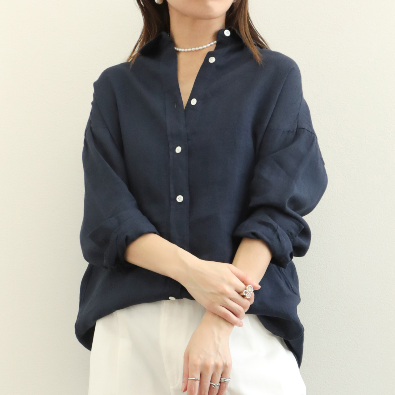 カリナ ◡̈⃝です★美品★フレンチリネンレギュラーカラーシャツ フレンチリネン 長袖カッタウェイカラーシャツ(11762711-2024