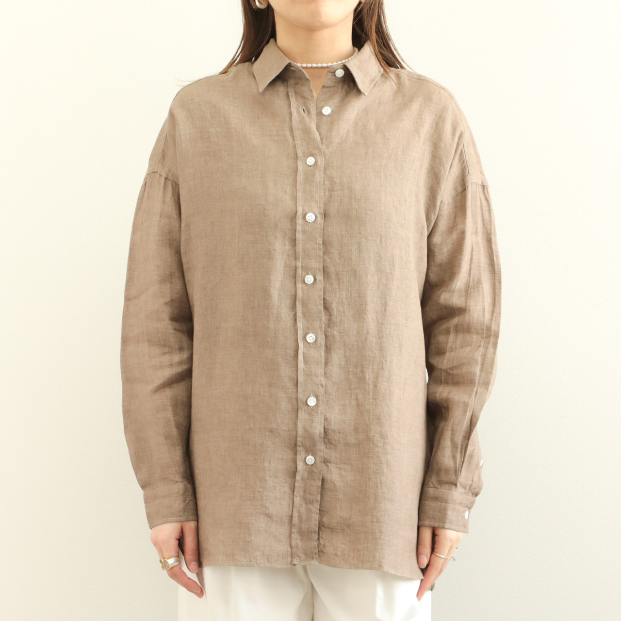 【SEAL限定商品】 Finamore フィナモレ メランジ レギュラーカラー リネン シャツ トップス