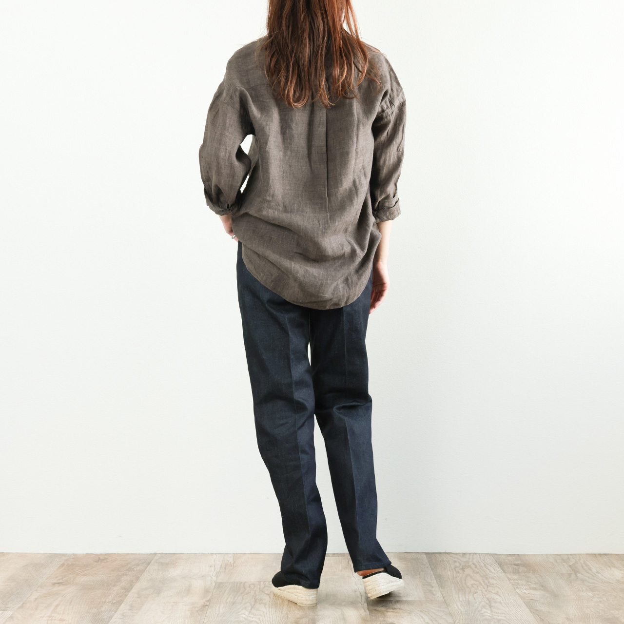 Finamore フィナモレ レディース シャツ リネン レギュラーカラー 無地