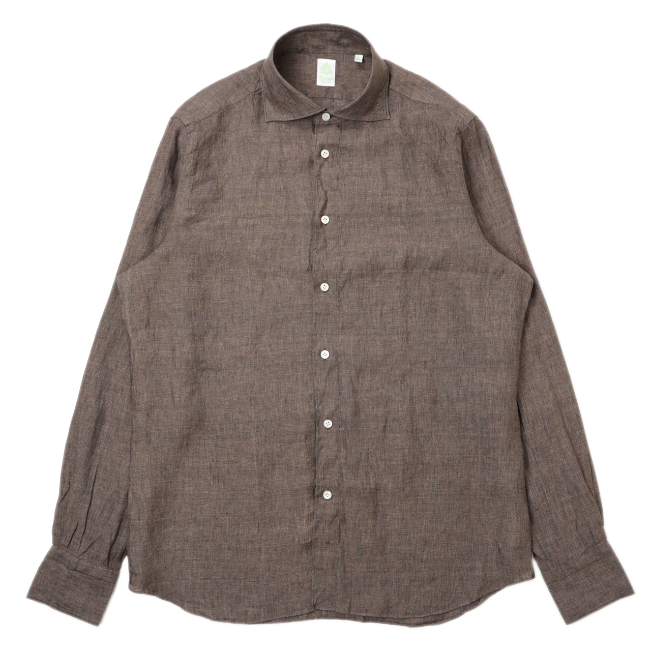 【美品✨】フィナモレ リネン100% カッタウェイ 長袖シャツ ブラウン M Finamore フィナモレ メンズ シャツ カッタウェイ リネン 麻 SIMONE