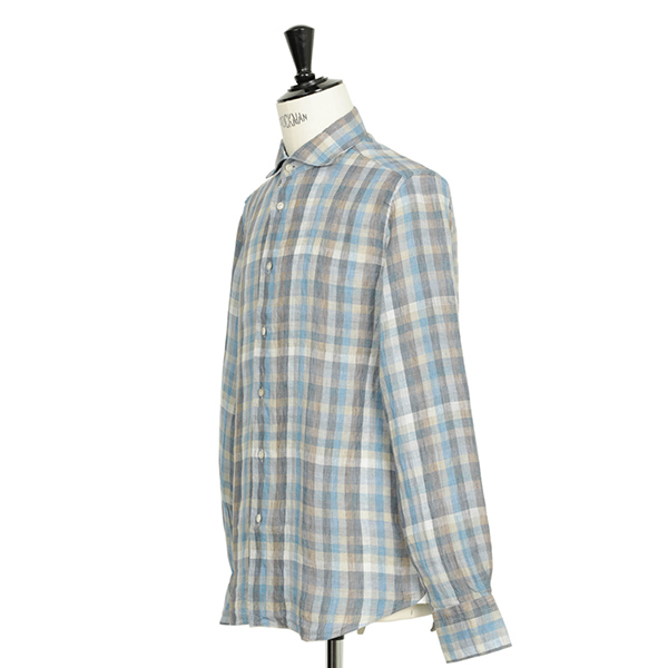 J7098 美品 フィナモレ シモーネバーリチェック柄シャツ 灰 14.5/37 myu-clothing_finabalil