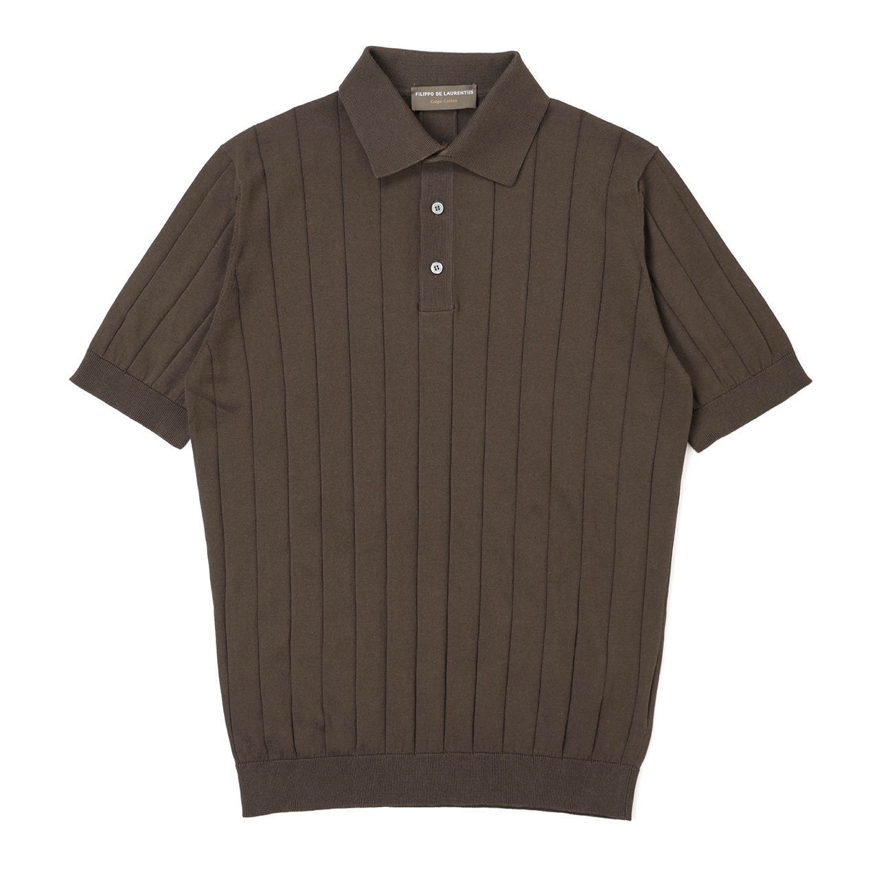 フィリッポデローレンティス／ニットポロシャツ／リネン／ブラウン／48 FILIPPO DE LAURENTIIS フィリッポ デ ローレンティス メンズ クレープ