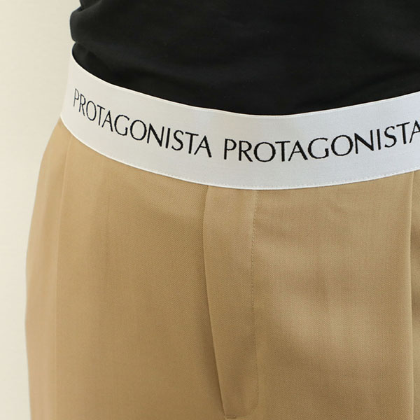 PROTAGONISTA プロタゴニスタ レディース パンツ スラックス ウール ワイド ワンプリーツ ウエストロゴ PNT-PT-12  BEIGE/ベージュ｜PROTAGONISTA｜菅原靴店